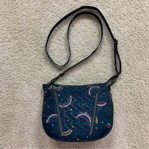 LUG Navy Blue QUILTED Nylon SWIVEL Rfid Blocking CROSS BODY Rainbow BAG Purse